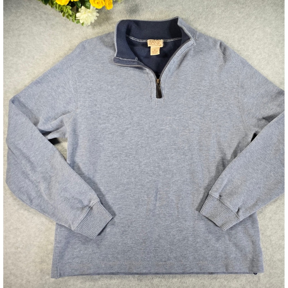 Jos A Bank Mens Quarter Zip Pullover Sweater Gray Cotton Size M Ribbed Trim